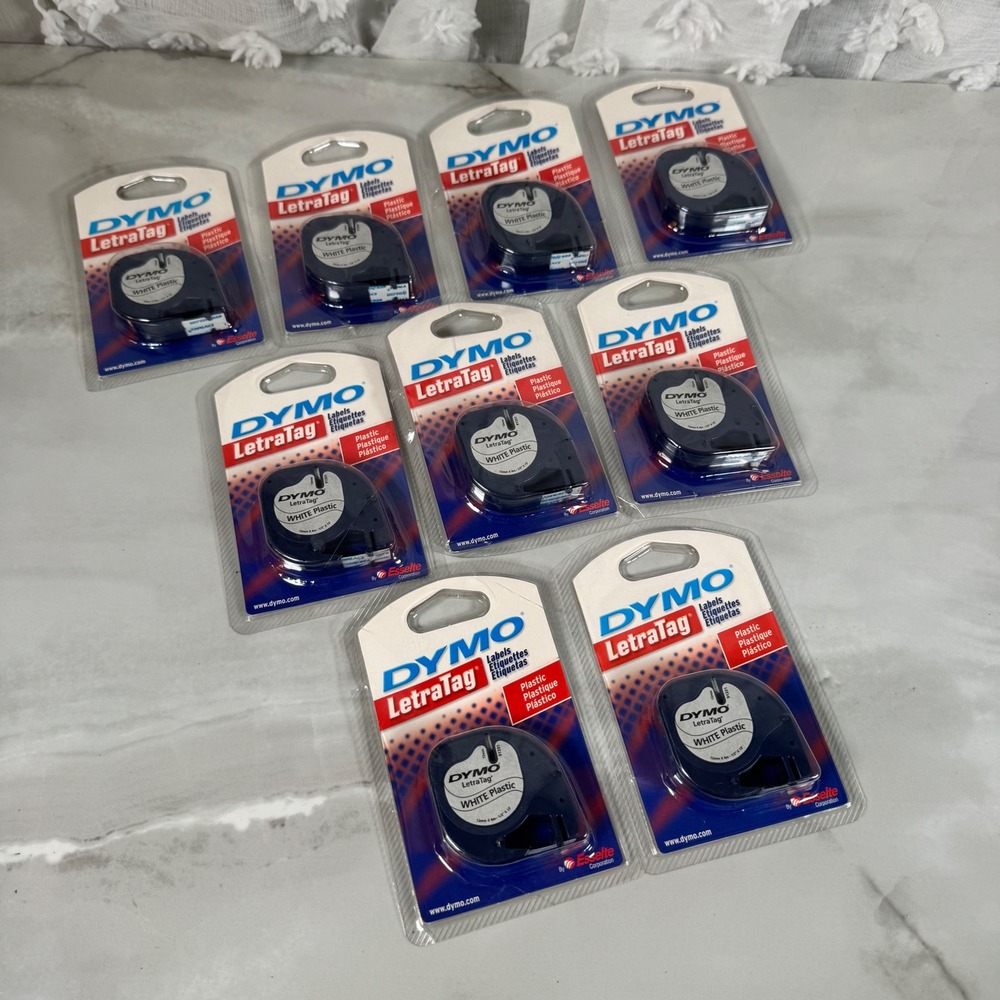Genuine Dymo LetraTag 91331 White Plastic Labels 1/2 in W x 13 ft L Lot of 9